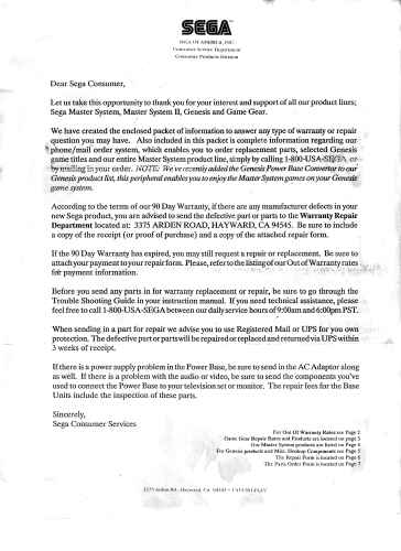 دانلود نسخه کامل کتاب Sega Warranty Letter