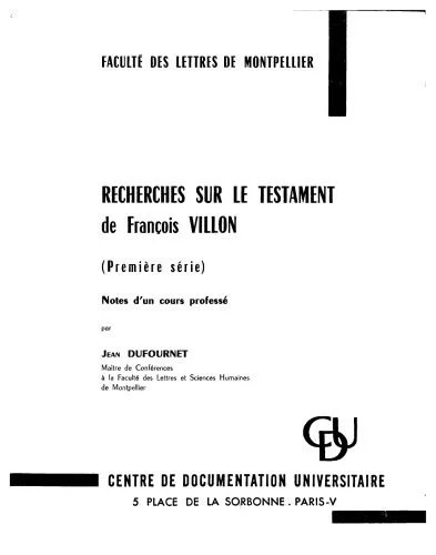 دانلود نسخه کامل کتاب Recherches sur le Testament de François Villon (Première série)