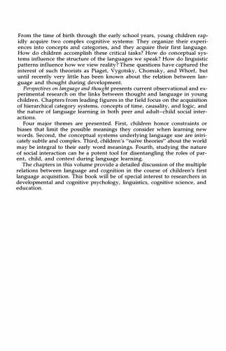 دانلود نسخه کامل کتاب Perspectives on Language and Thought: Interrelations in Development
