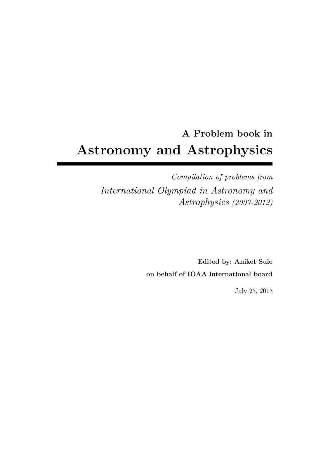 دانلود نسخه کامل کتاب A Problem book in Astronomy and Astrophysics