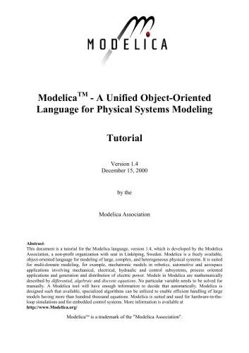دانلود نسخه کامل کتاب Modelica. A Unified Object-Oriented Language for Physical Systems Modeling