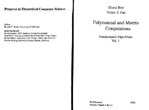 دانلود نسخه کامل کتاب Polynomial and matrix computations. Fundamental algorithms