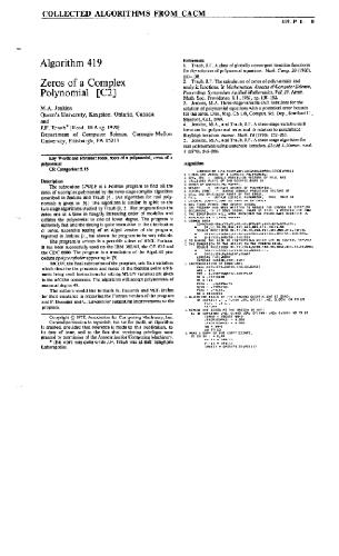 دانلود نسخه کامل کتاب Algorithm 419: Zeros of a complex polynomial