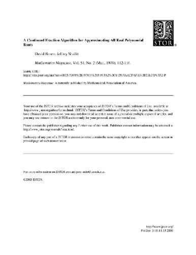 دانلود نسخه کامل کتاب Continued fraction algorithm for approximation real polynomial roots