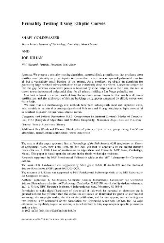 دانلود نسخه کامل کتاب Testing primality using elliptic curves