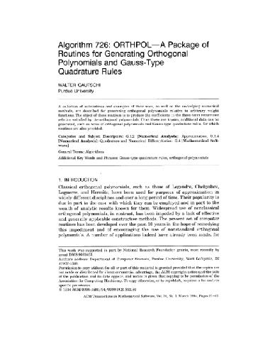 دانلود نسخه کامل کتاب Algorithm 726, orthogonal polynomials and Gauss-type quadratures