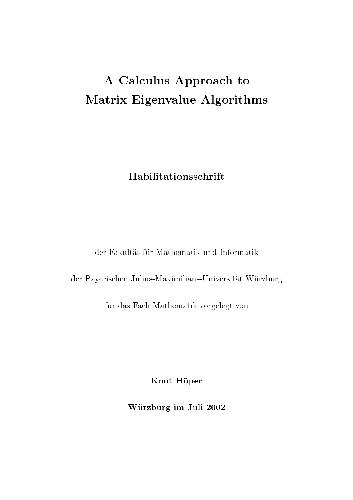 دانلود نسخه کامل کتاب Calculus approach to matrix eigenvalue algorithms