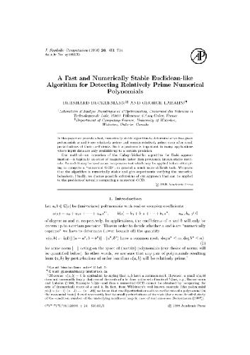 دانلود نسخه کامل کتاب Euclidean algorithm for numerical polynomial GCD. JSC 1998