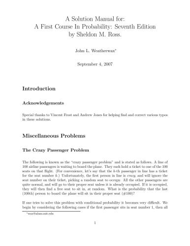دانلود نسخه کامل کتاب Solution Manual for First Course In Probability