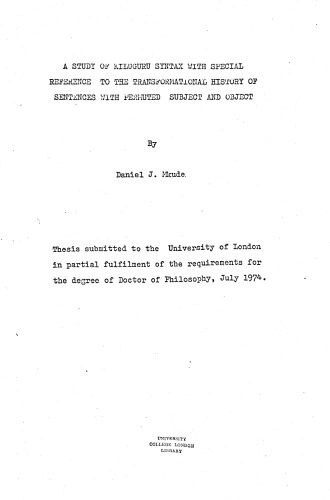دانلود نسخه کامل کتاب A study of Kiluguru syntax with special reference to the transformational history of sentences with permuted subject and object