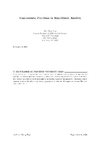 دانلود نسخه کامل کتاب fundamental problems in algorithmic algebra. chee keng yap