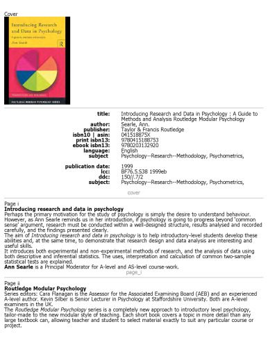 دانلود نسخه کامل کتاب Introducing Research and Data in Psychology: A Guide to Methods and Analysis (Routledge Modular Psychology)