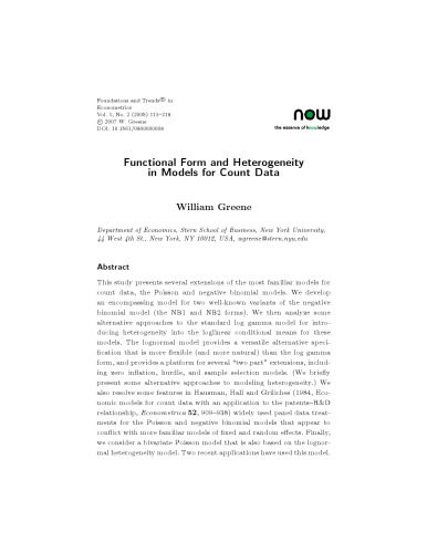 دانلود نسخه کامل کتاب Functional Form and Heterogeneity in Models for Count Data