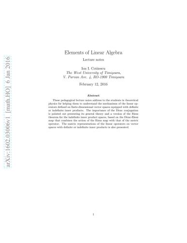 دانلود نسخه کامل کتاب Elements of Linear Algebra. Lecture Notes