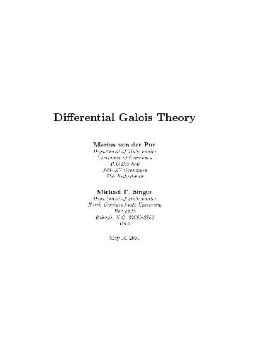 دانلود نسخه کامل کتاب Differential Galois Theory