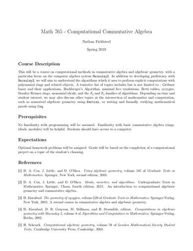 دانلود نسخه کامل کتاب Math 765 – Computational Commutative Algebra
