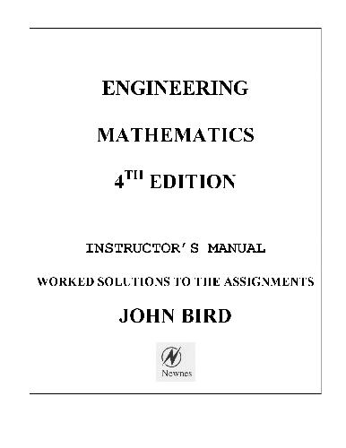 دانلود نسخه کامل کتاب Engineering Mathematics. SOLUTION MANUAL