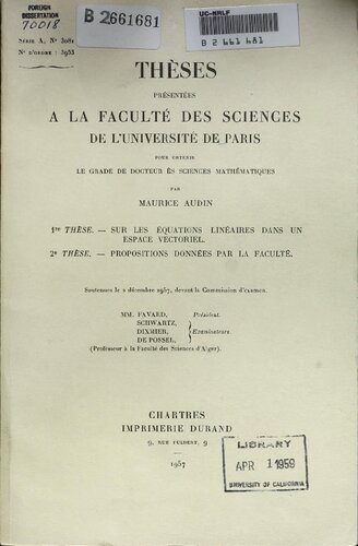دانلود نسخه کامل کتاب Sur Les Equations Lineaires dans un Espace Vectoriel