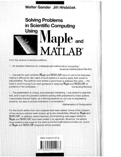 دانلود نسخه کامل کتاب Solving Probs in Sci. Computing Using Maple, Matlab