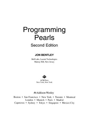 دانلود نسخه کامل کتاب Programming Pearls (2nd Edition)