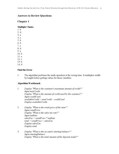 دانلود نسخه کامل کتاب Starting Out with Java: From Control Structures through Data Structures, Answers to Review Questions