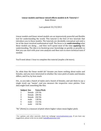 دانلود نسخه کامل کتاب Linear models and linear mixed effects models in R: Tutorial 1