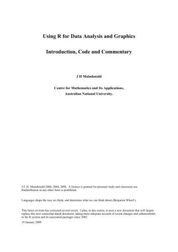 دانلود نسخه کامل کتاب Using R for Data Analysis and Graphics: Introduction, Code and Commentary