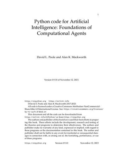 دانلود نسخه کامل کتاب Python code for Artificial Intelligence: Foundations of Computational Agents