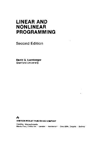 دانلود نسخه کامل کتاب Linear And Nonlinear Programming