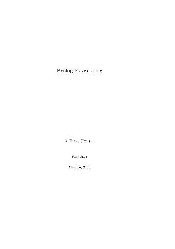 دانلود نسخه کامل کتاب Prolog Programming. A First Course