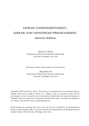 دانلود نسخه کامل کتاب Linear complementarity, linear and nonlinear programming