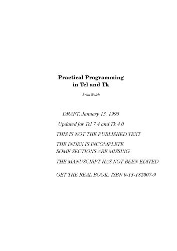 دانلود نسخه کامل کتاب Practical Programming in Tcl and Tk/Book and Disk