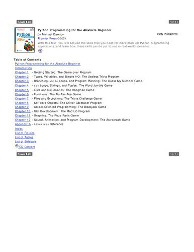 دانلود نسخه کامل کتاب Python Programming for the Absolute Beginner