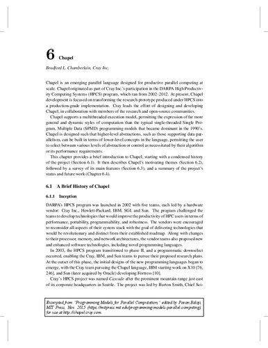 دانلود نسخه کامل کتاب Chapel (Excerpted from Programming Models for Parallel Computation)