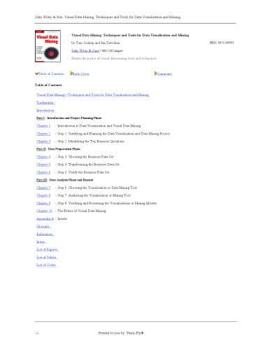 دانلود نسخه کامل کتاب Visual Data Mining: Techniques and Tools for Data Visualization and Mining