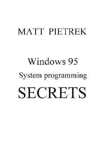 دانلود نسخه کامل کتاب Windows 95 System Programming Secrets