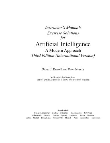 دانلود نسخه کامل کتاب Instructor’s Manual: Exercise Solutions for Artificial Intelligence A Modern Approach – Third Edition