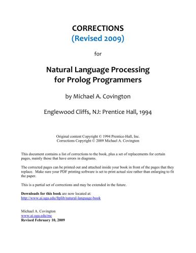 دانلود نسخه کامل کتاب Natural Language Processing for Prolog Programmers + Revision 2009