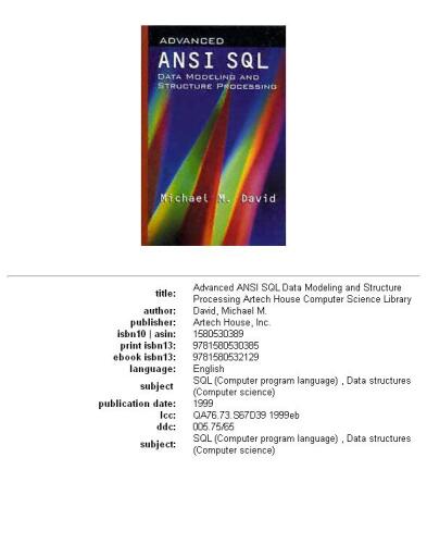 دانلود نسخه کامل کتاب Advanced ANSI SQL Data Modeling and Structure Processing
