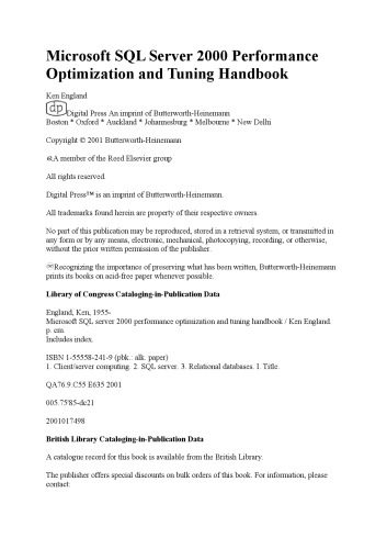 دانلود نسخه کامل کتاب Microsoft SQL server 2000 : performance optimization and tuning handbook