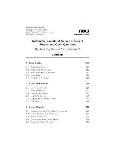 دانلود نسخه کامل کتاب Arithmetic Circuits (Foundations and Trends in Theoretical Computer Science)