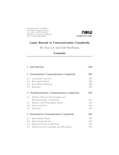 دانلود نسخه کامل کتاب Lower Bounds in Communication Complexity (Foundations and Trends in Theoretical Computer Science)
