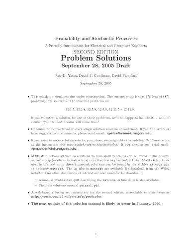 دانلود نسخه کامل کتاب Probability and Stochastic Processes: A Friendly Introduction for Electrical and Computer Engineers (solution manual)