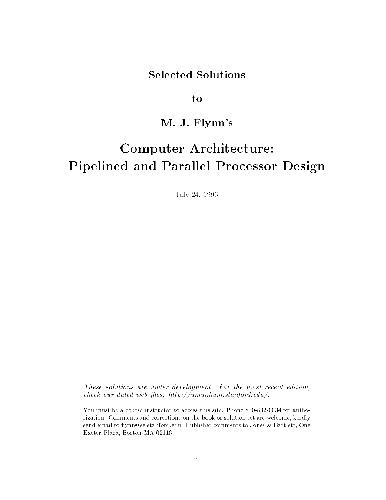 دانلود نسخه کامل کتاب Solutions manual to Computer Architecture Pipelined and Parallel Processor Design