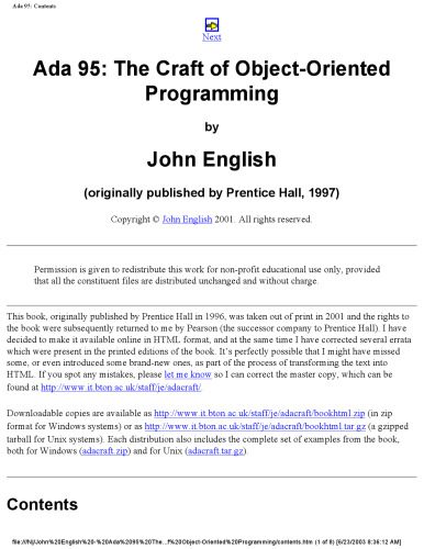 دانلود نسخه کامل کتاب Ada 95: The Craft of Object-Oriented Programming