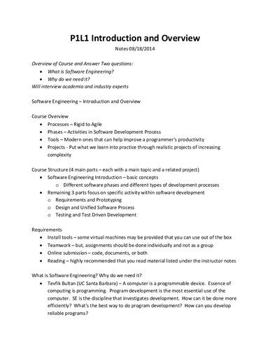 دانلود نسخه کامل کتاب Lecture Notes for CS 6300: Software Development Process (SDP)