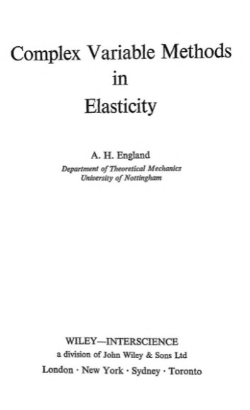 دانلود نسخه کامل کتاب Complex Variable Methods in Elasticity BY England – Pdf
