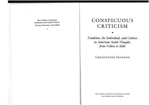 دانلود نسخه کامل کتاب Conspicuous Criticism: Tradition, the Individual, and Culture In Modern American Social Thought