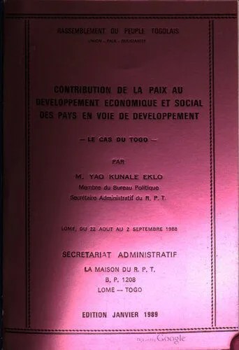 دانلود نسخه کامل کتاب Contribution de la paix au développement économique et social des pays en voie de développement: le cas du Togo