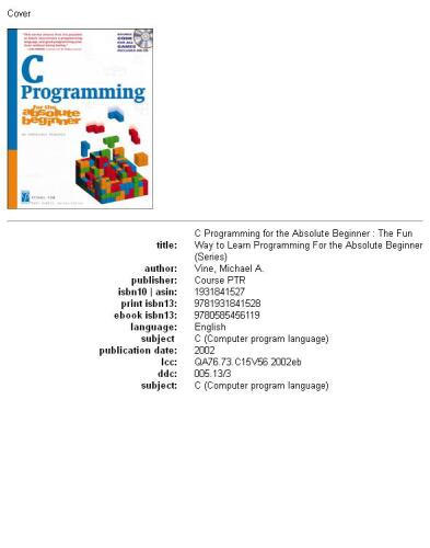دانلود نسخه کامل کتاب C Programming for the Absolute Beginner (For the Absolute Beginner (Series).)